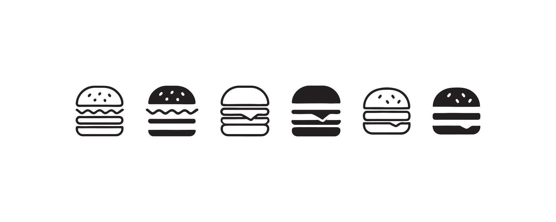 Set of burger icon illustrations in black vector