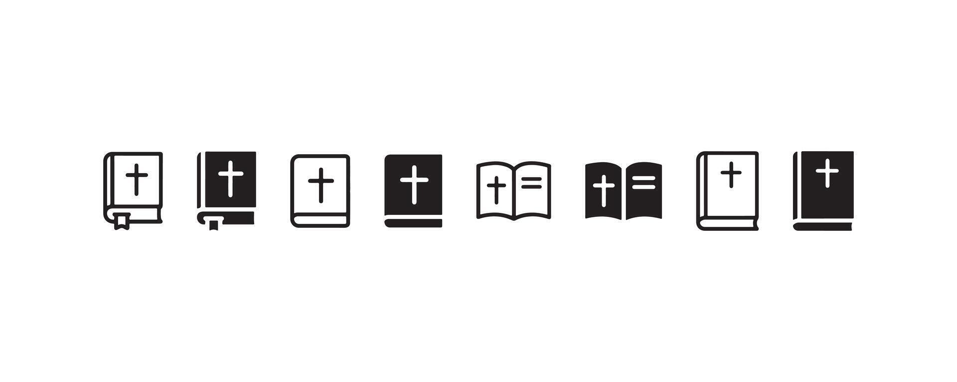Black and white Bible icons with crosses vector