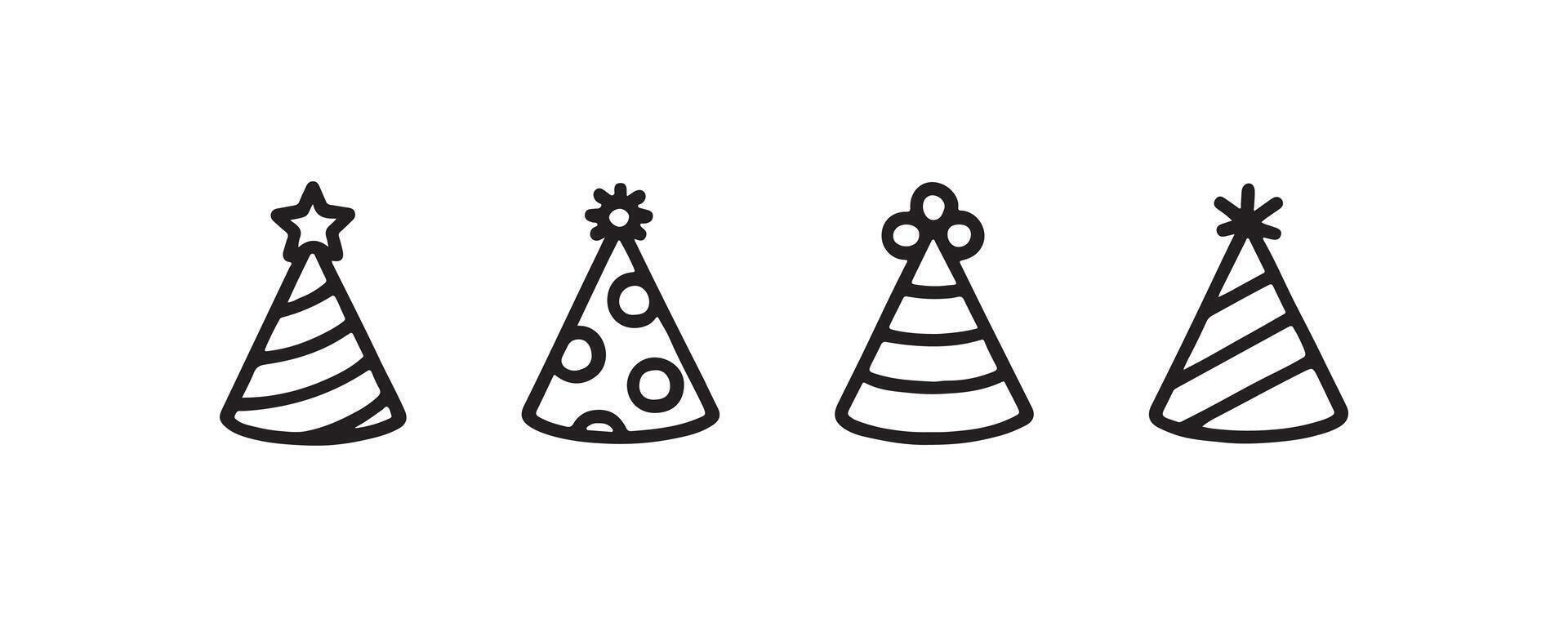 Party hat icons in festive line style vector