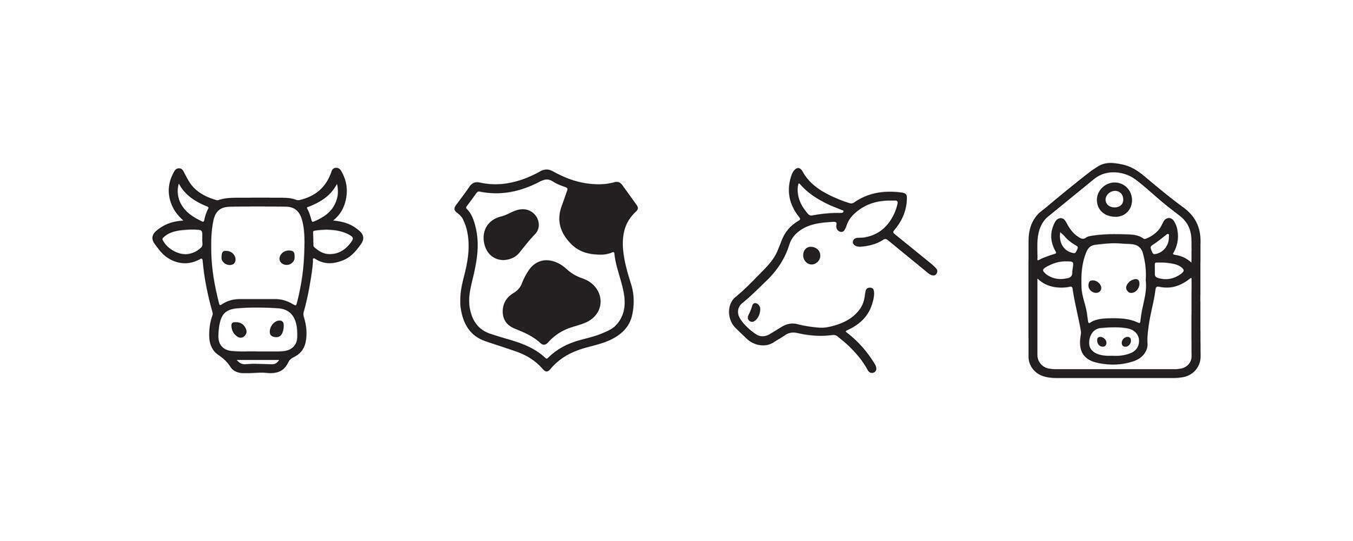 Cow and cattle icon set in minimal style vector