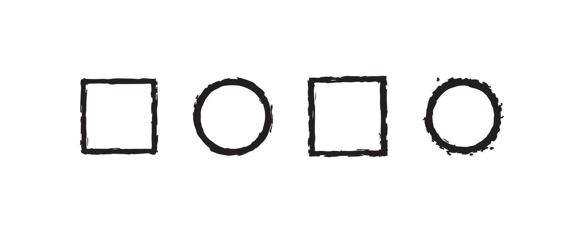 Grunge hand-drawn circle and square icons vector