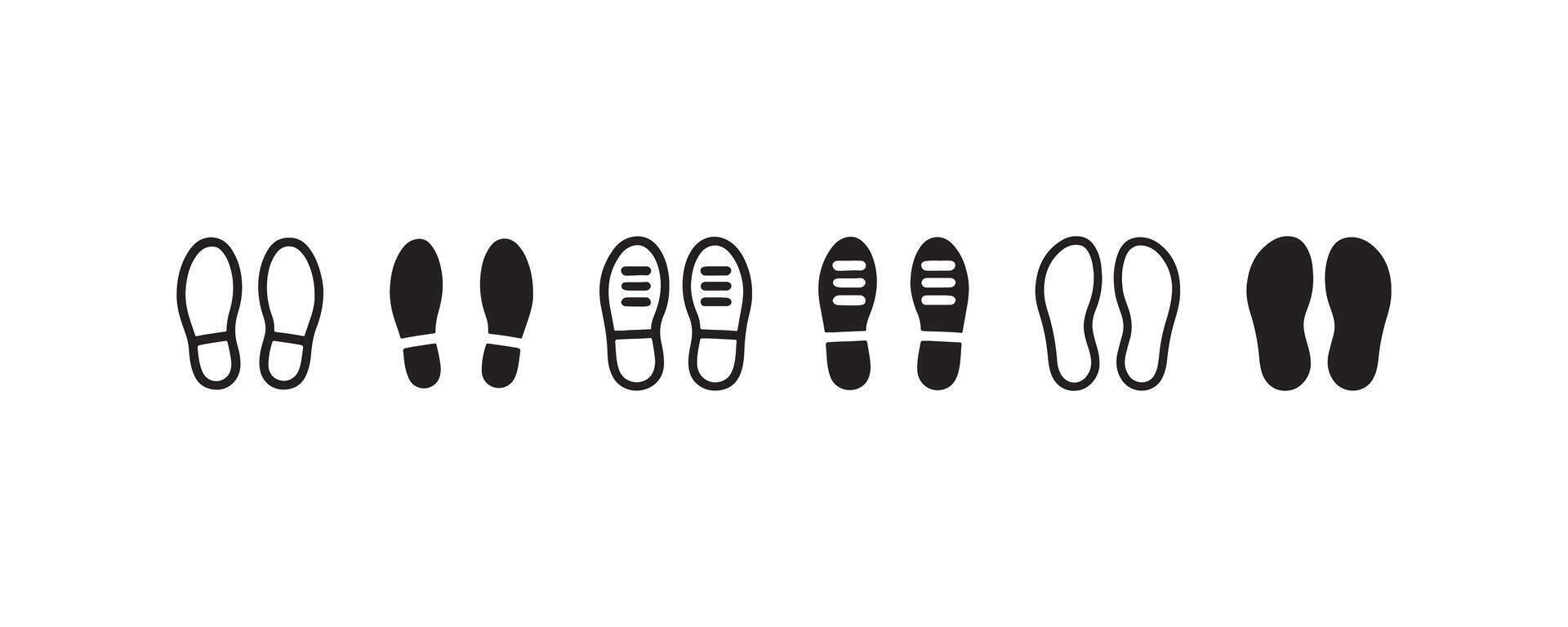 Footstep icons in outline and solid variations vector