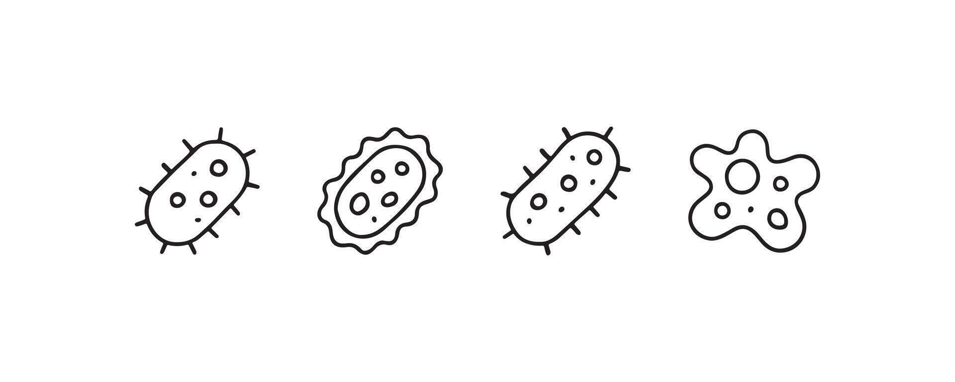Bacteria and germ icon set in line style vector
