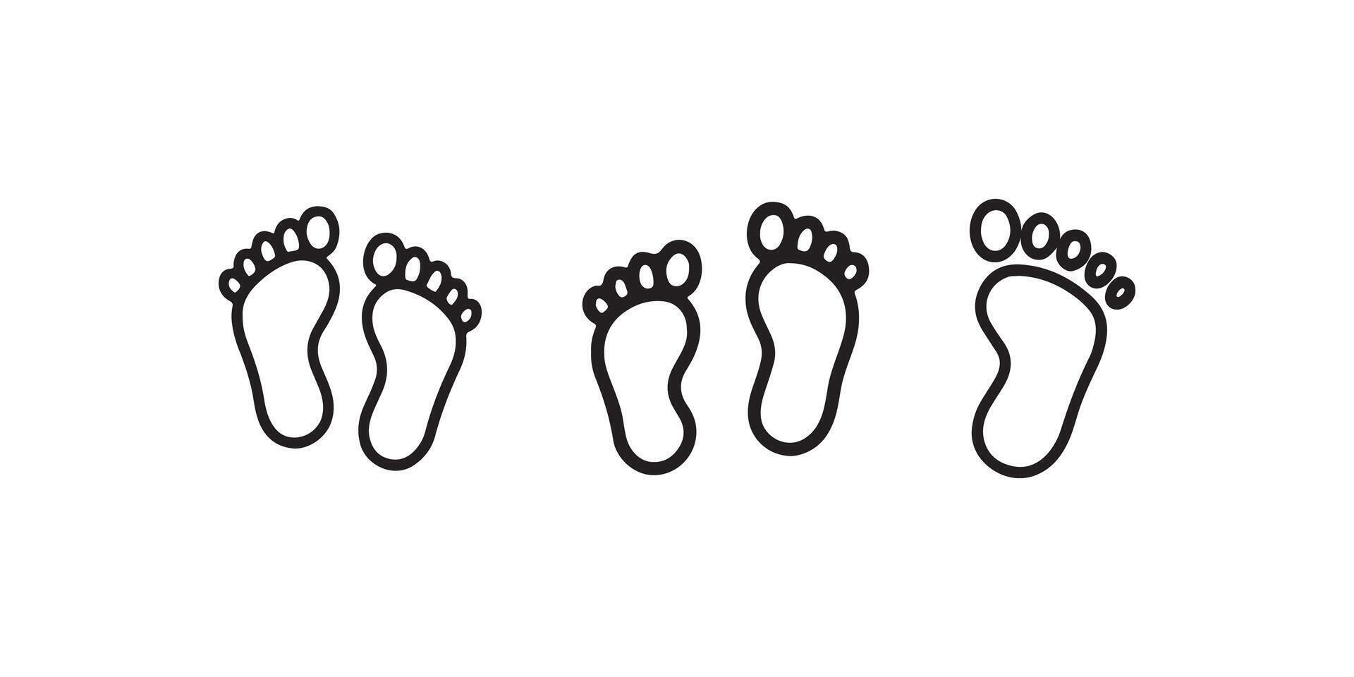 Footprint icon set with toes outline vector