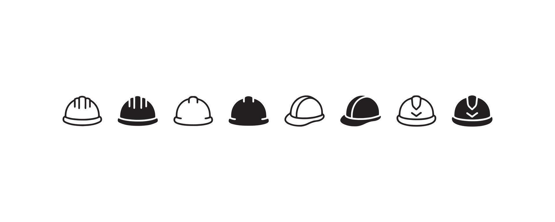 Construction helmet icon set in black styles vector