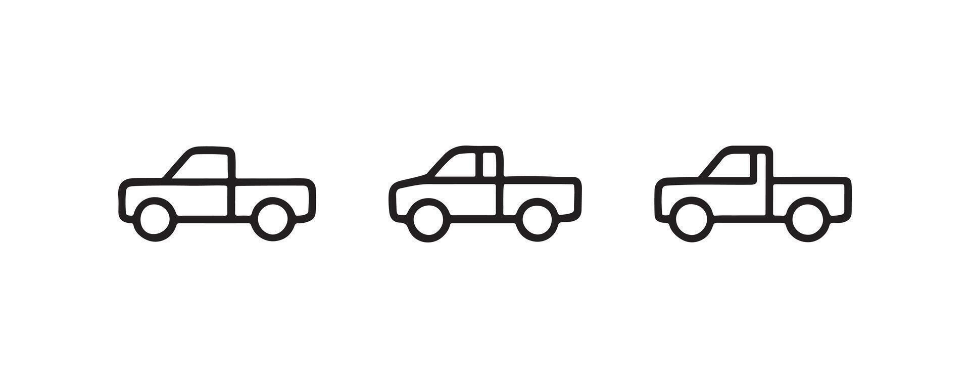 Pickup truck icon set in outline vehicle style vector