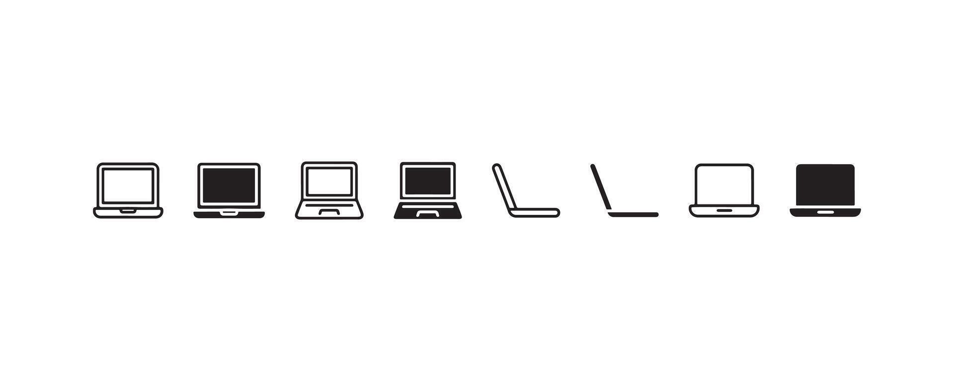 Laptop icon set in various angles and styles vector