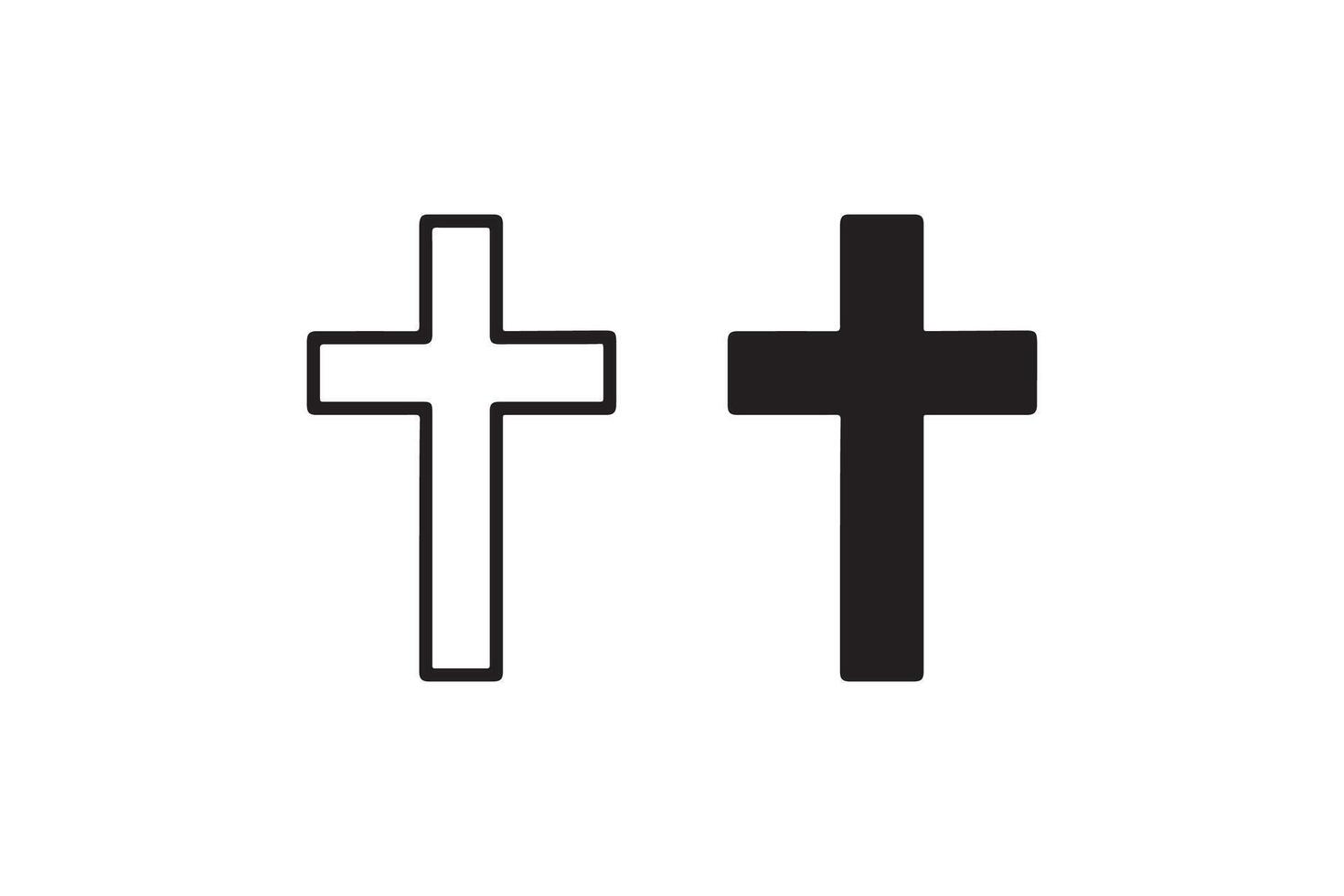 Christian cross icon set in outline and solid vector