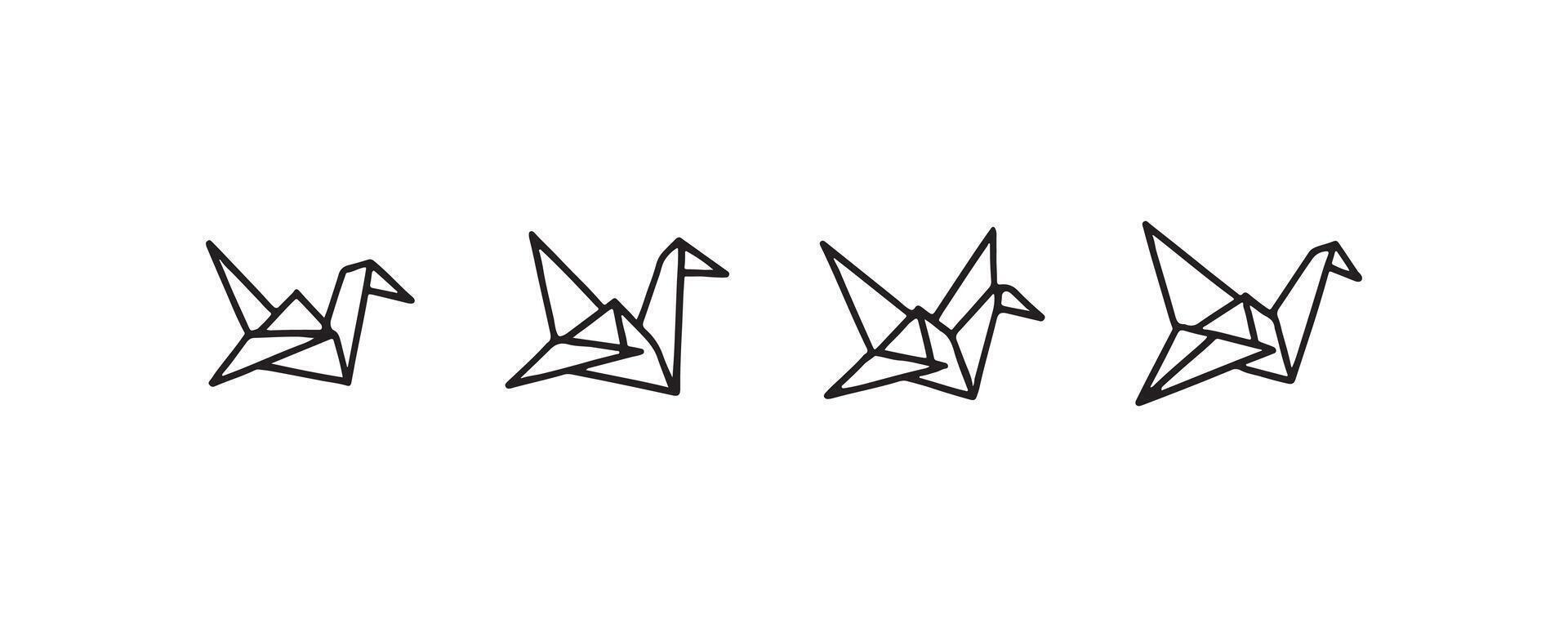 Origami crane icon set in outline style vector