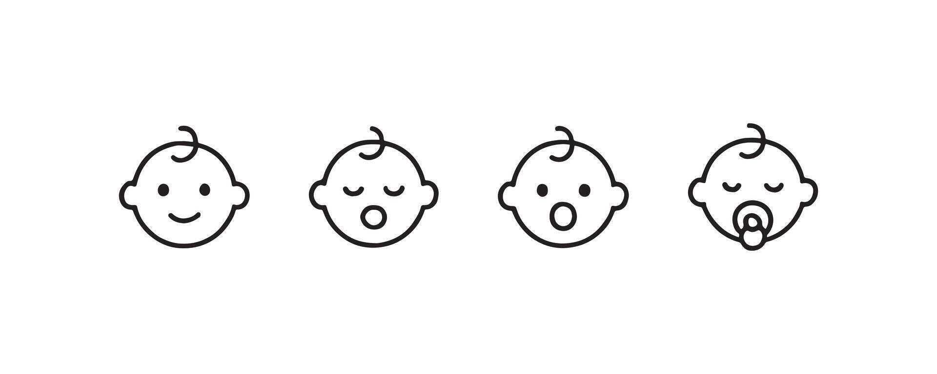 Baby face icon set with different expressions vector