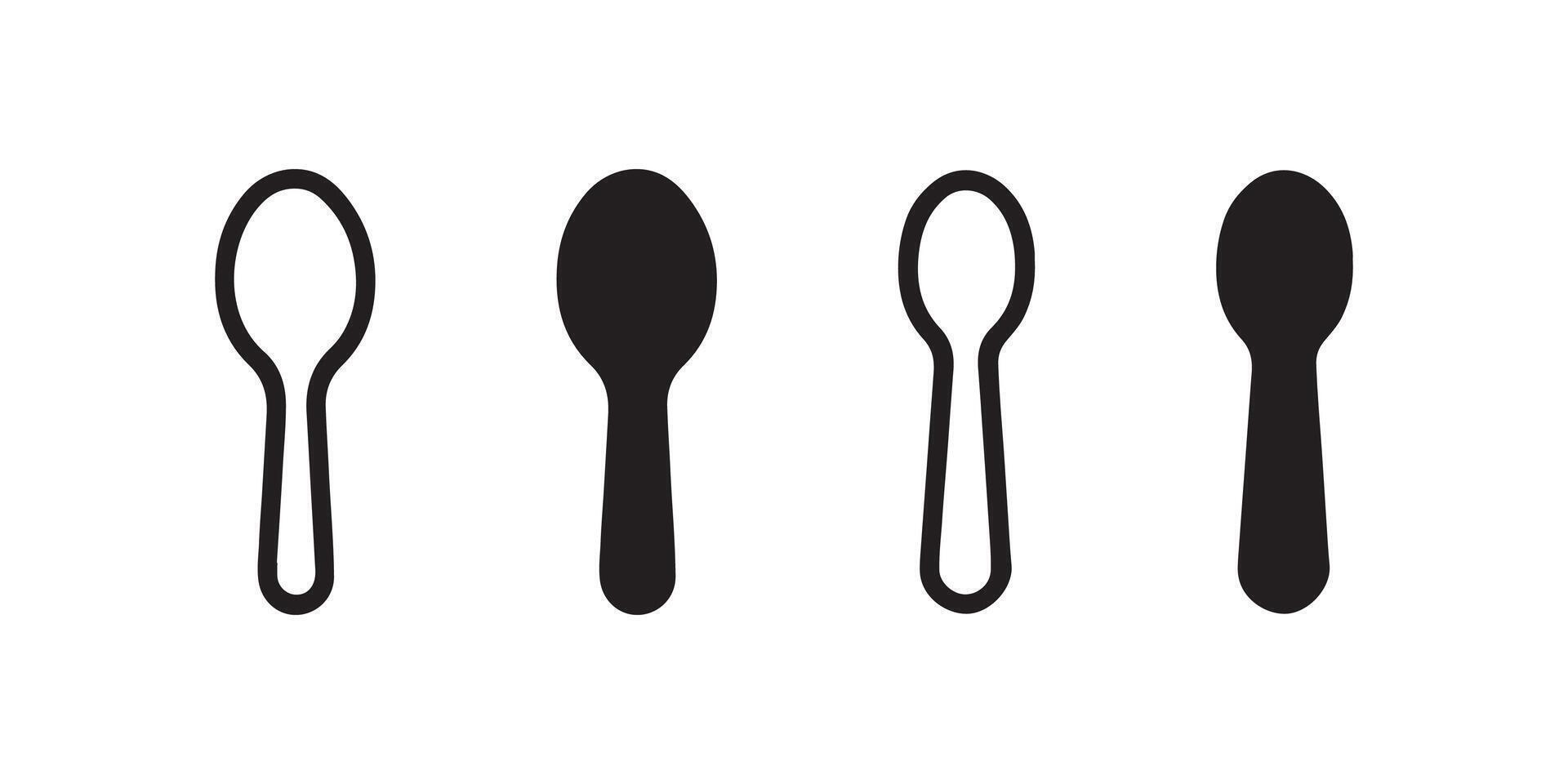 Spoon icon set with solid and outline styles vector