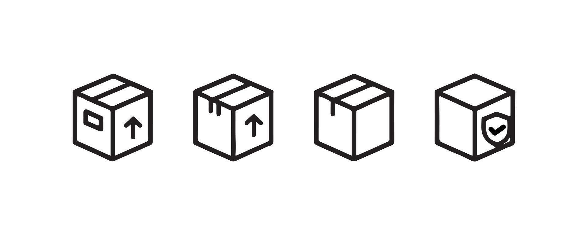 Delivery box icons with tape and labels vector