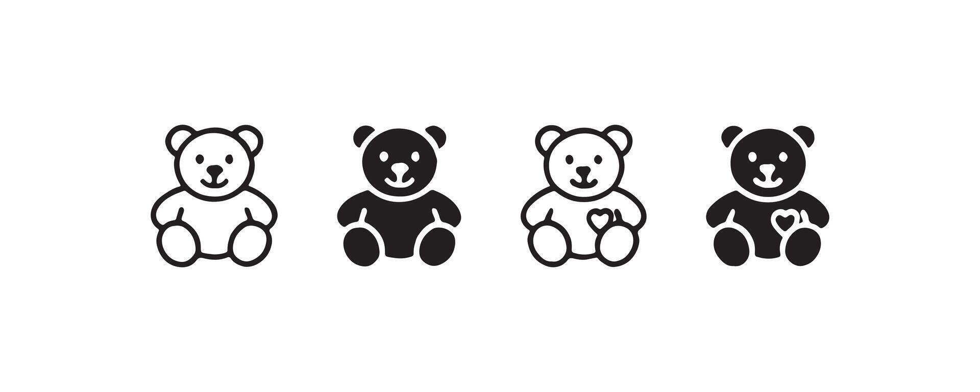 Teddy bear icon set with heart variations vector