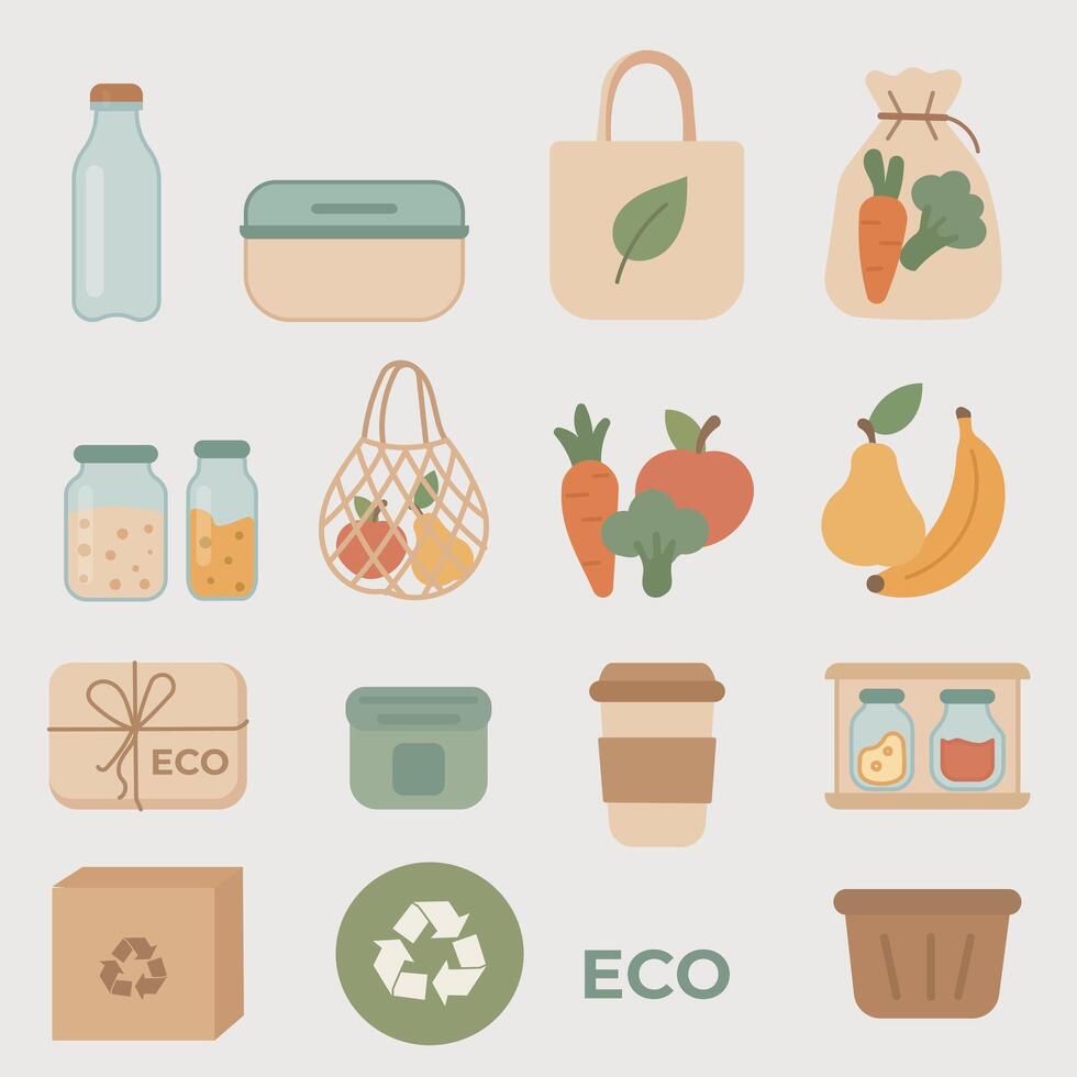 Eco Friendly Items Set vector