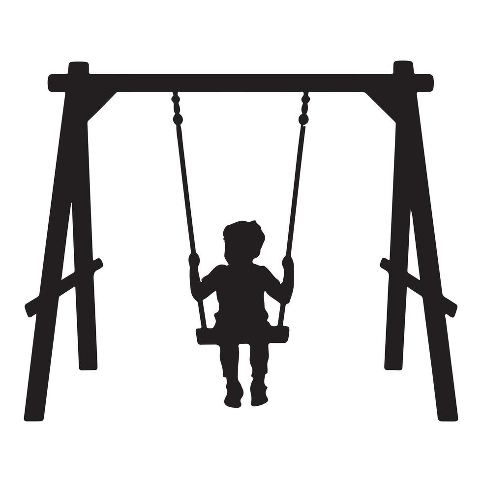 Child Playing on Swing Silhouette Isolated on White vector