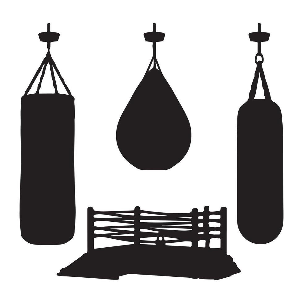 Boxing Ring and Punching Bag Silhouette on White Background vector