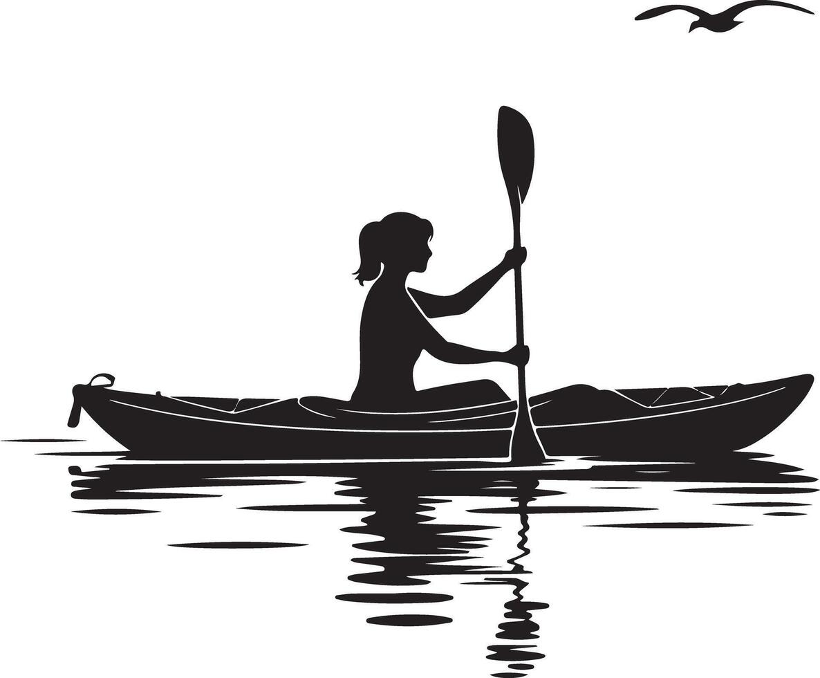 Outdoor Adventure Woman Kayaking Silhouette Icon on White Background vector