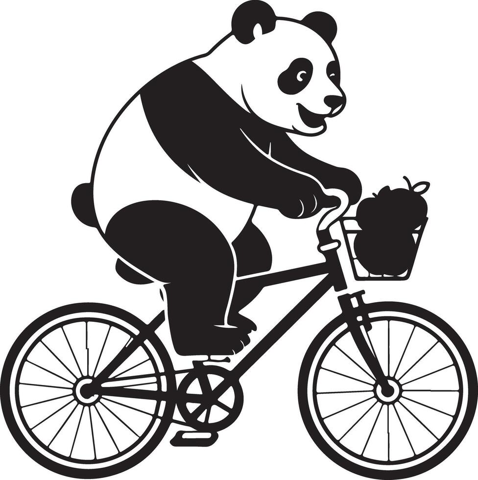 Panda Riding a Bicycle Silhouette on White Background vector