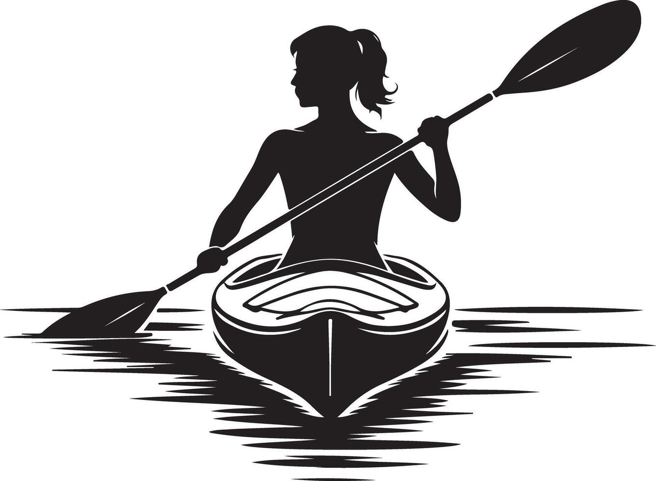 Black Silhouette of Woman Kayaking on White Background vector
