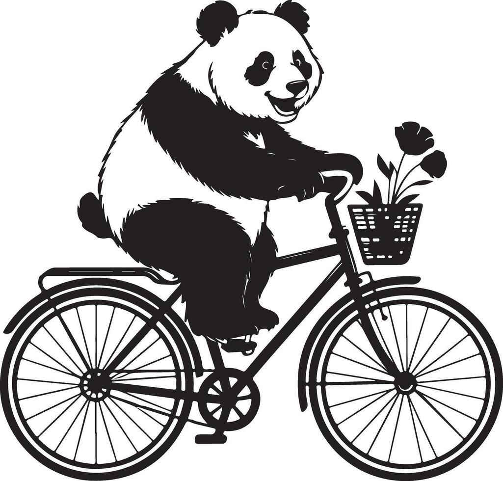 Panda Riding a Bicycle Silhouette Illustration Isolated on White Background vector