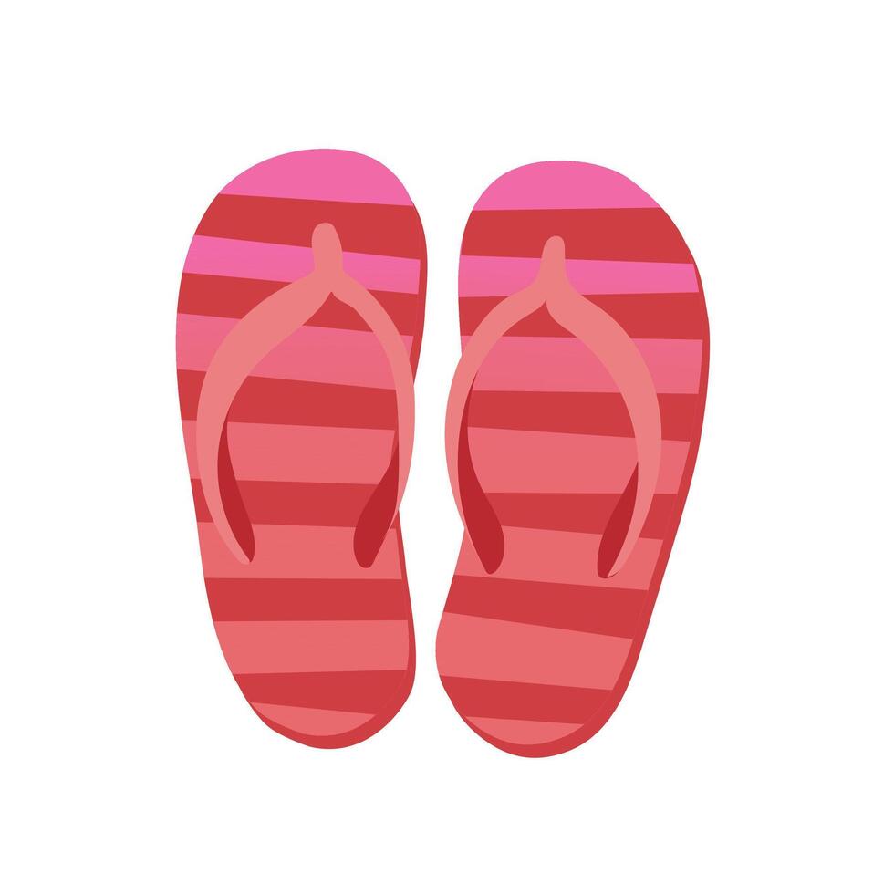 illustration of striped pink flip flops. Top view of summer beach sandals isolated on white background. Perfect for vacation design, packaging, apparel print and travel-themed projects. vector
