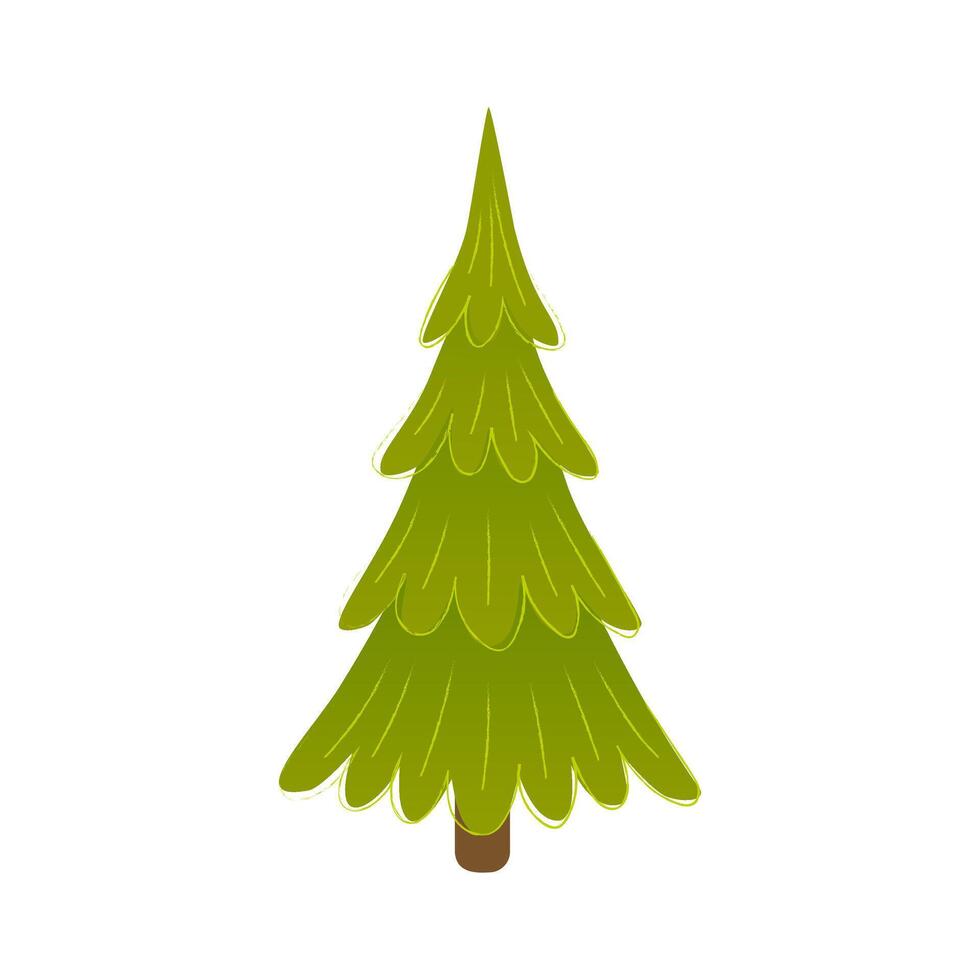 Cartoon tree with asymmetrical shape, hand-drawn festive fir isolated on white background. Perfect for holiday design, greeting cards, kids decoration, and winter celebration themes. vector