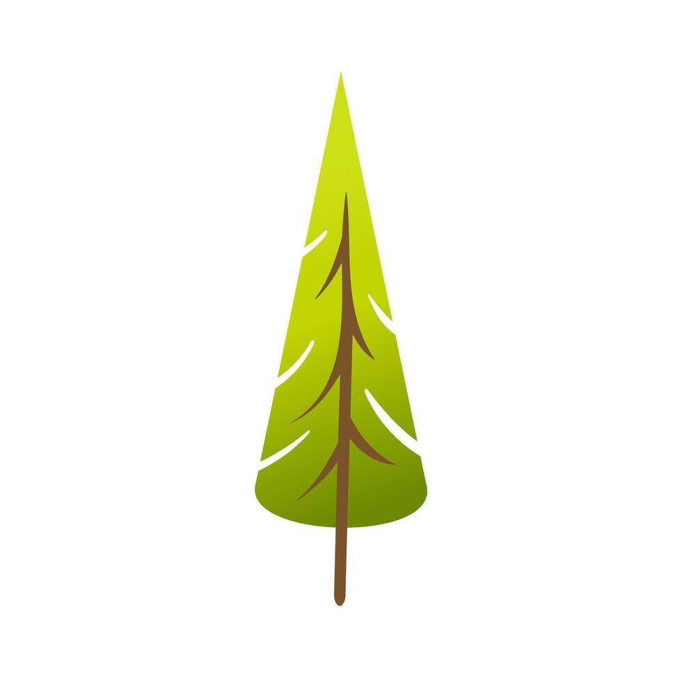 Cartoon stylized pine tree with long straight trunk. Minimal flat forest tree illustration for kids products, eco design, nature icon, game asset, sticker, winter decoration. vector