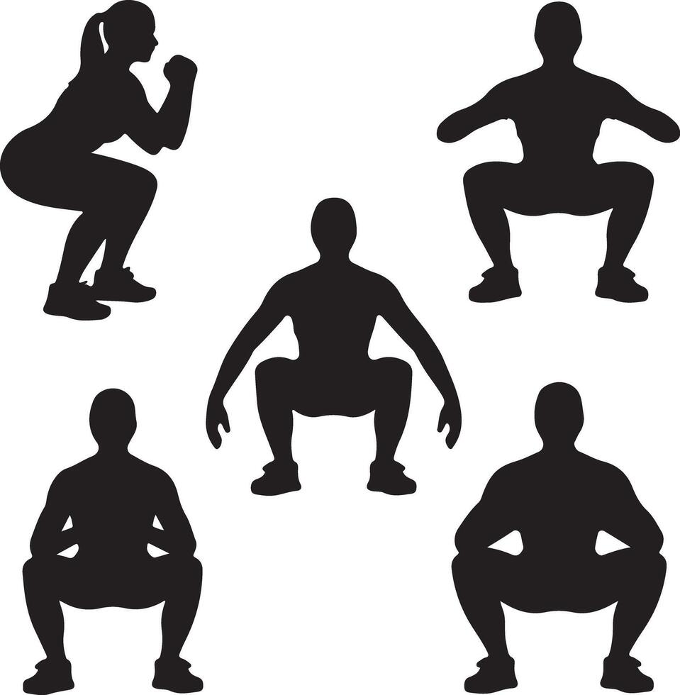 Women Squat Exercises Silhouette Set for Fitness and Workout Design vector