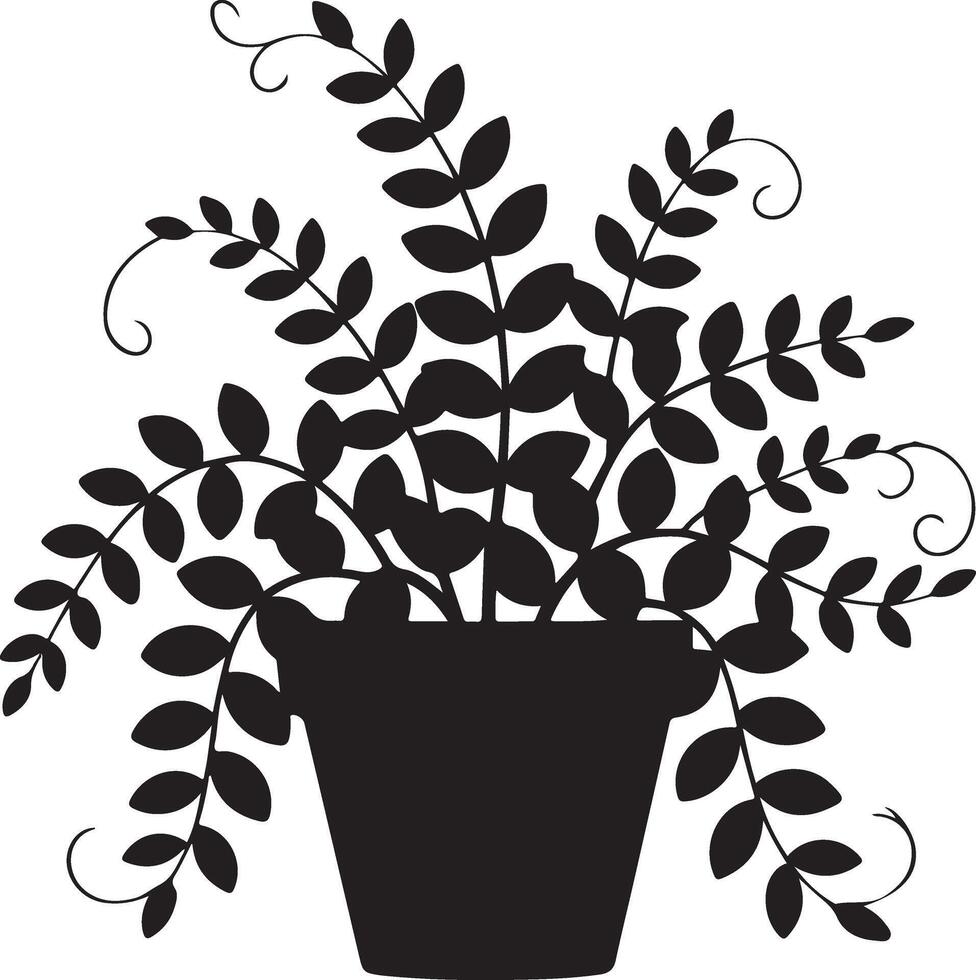 Black Silhouette of Potted Vines for Gardening and Nature Themes vector