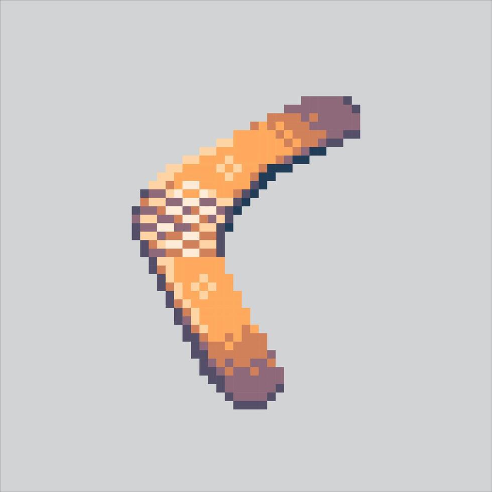 Pixel art illustration Primitive Boomerang. Pixelated Caveman Boomerang. Primitive Caveman Boomerang Weapon Icon pixelated for the pixel art game and icon for website and game. old school retro. vector
