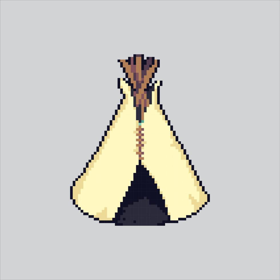 Pixel art Primitive Tent Teepee Wigwam icon Illustration for game design vector