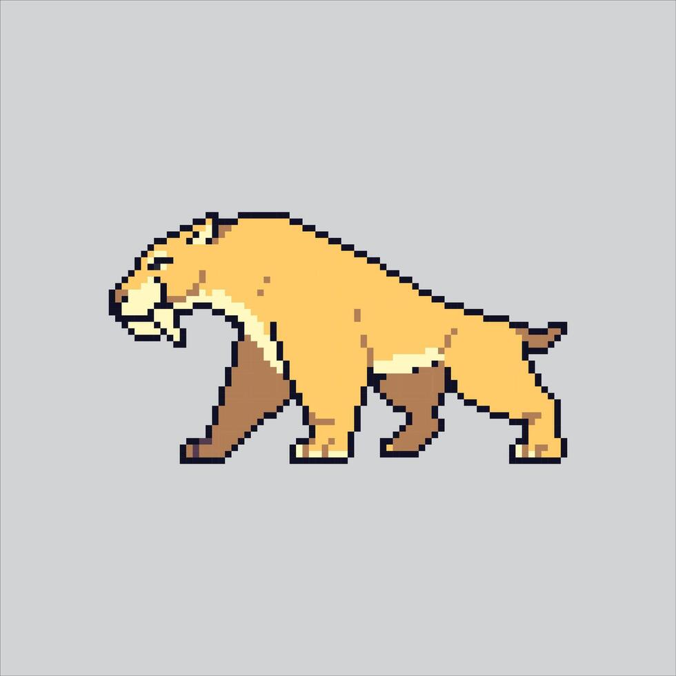 Pixel art Primitive Wild Saber tooth Tiger icon Illustration for game design vector
