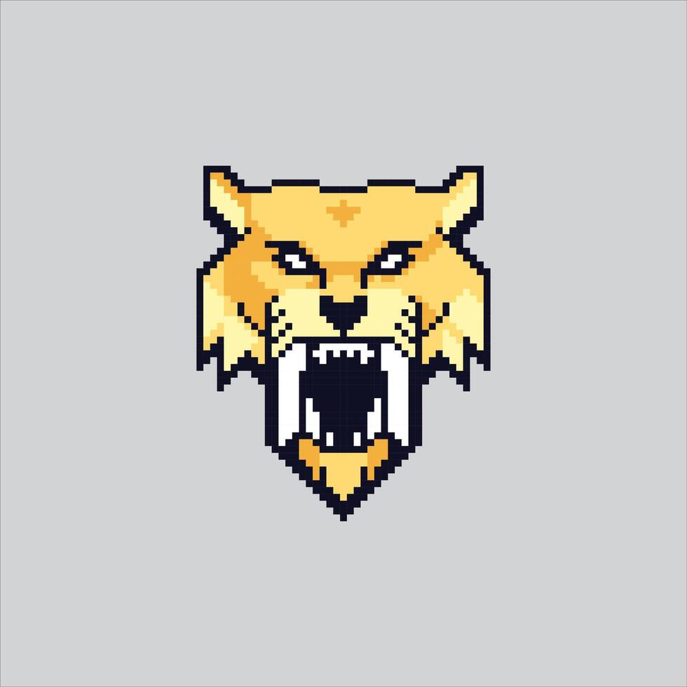 Pixel art illustration Saber Tooth. Pixelated Sabretooth Tiger. Primitive Wild Saber tooth Tiger weapon Icon pixelated for the pixel art game and icon for website and game. old school retro. vector