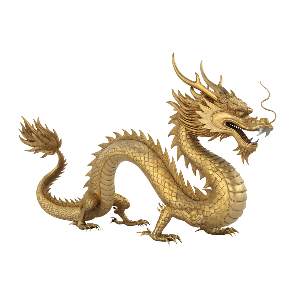 3d render of golden dragon isolated on Transparent Background png