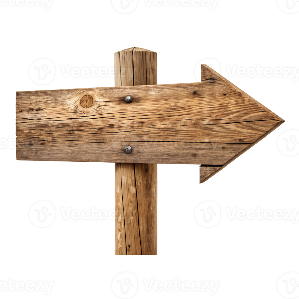 Wooden Directional Sign Pointing right isolated on Transparent Background png