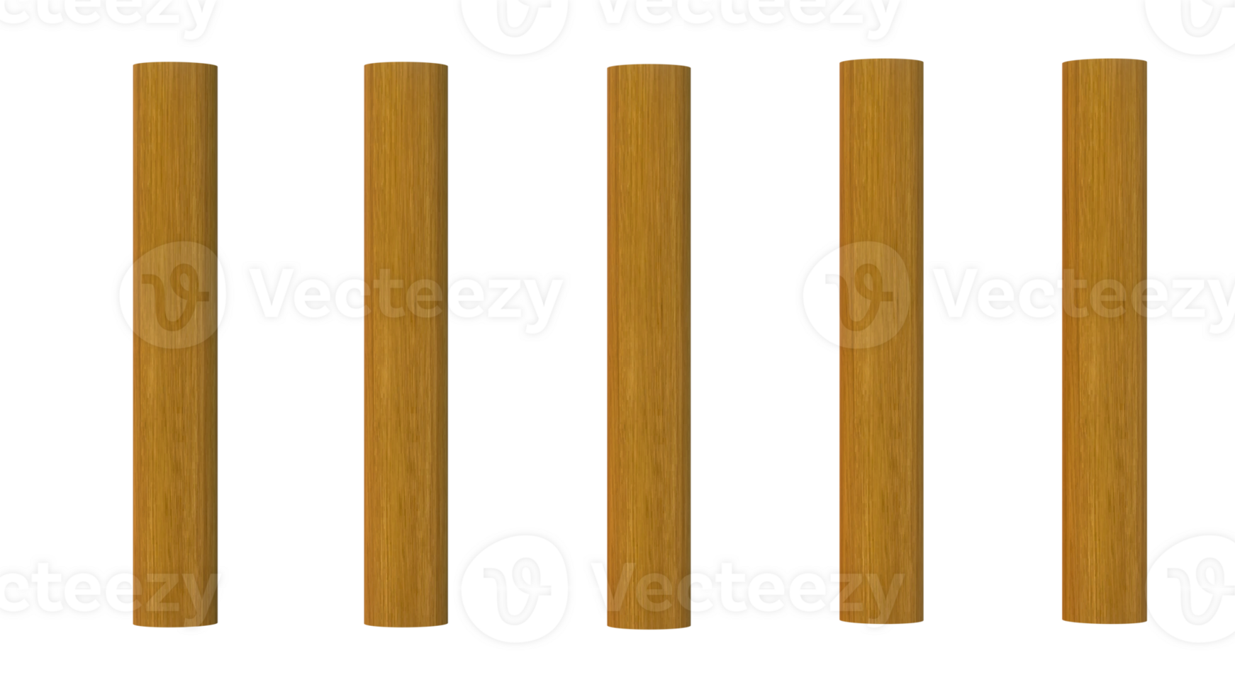 Wooden fence top with equal cut ends, transparent background for illustration png