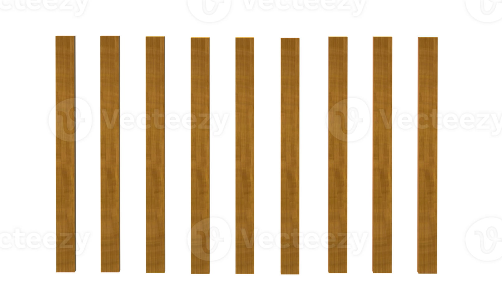 Illustration of a wooden fence with equal cut ends on top, transparent background. png
