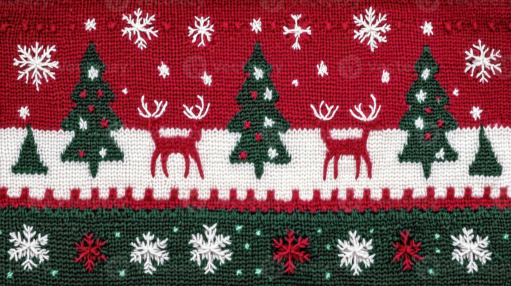Festive Knitted Christmas Pattern with Trees Reindeer and Snowflakes photo
