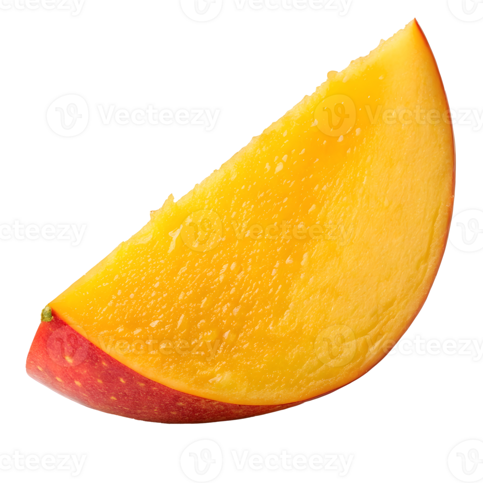 Bright yellow mango slice showcasing juicy texture and vibrant color png