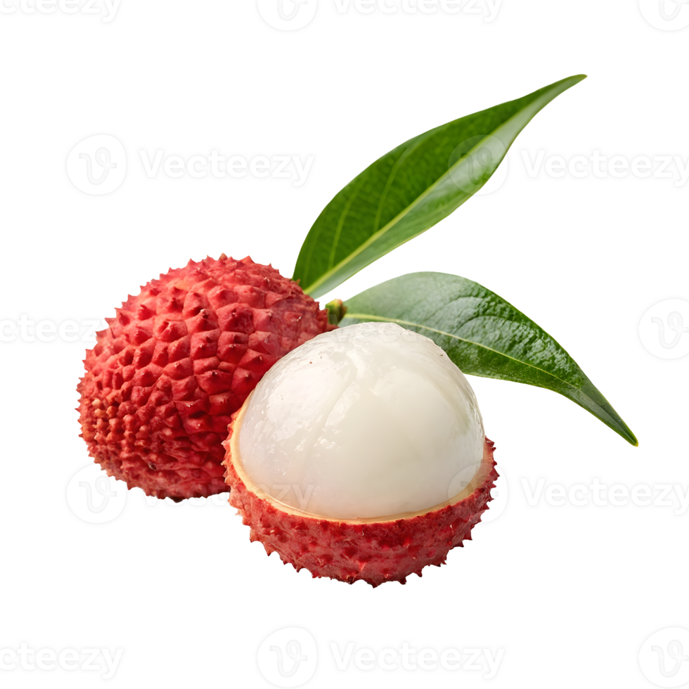 Fresh lychee fruit showcasing vibrant red skin and juicy white flesh png