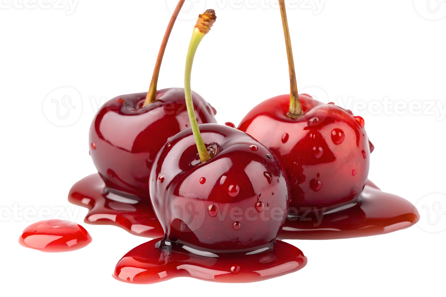 Glazed cherries dripping in syrup on transparent background display vibrant colors png