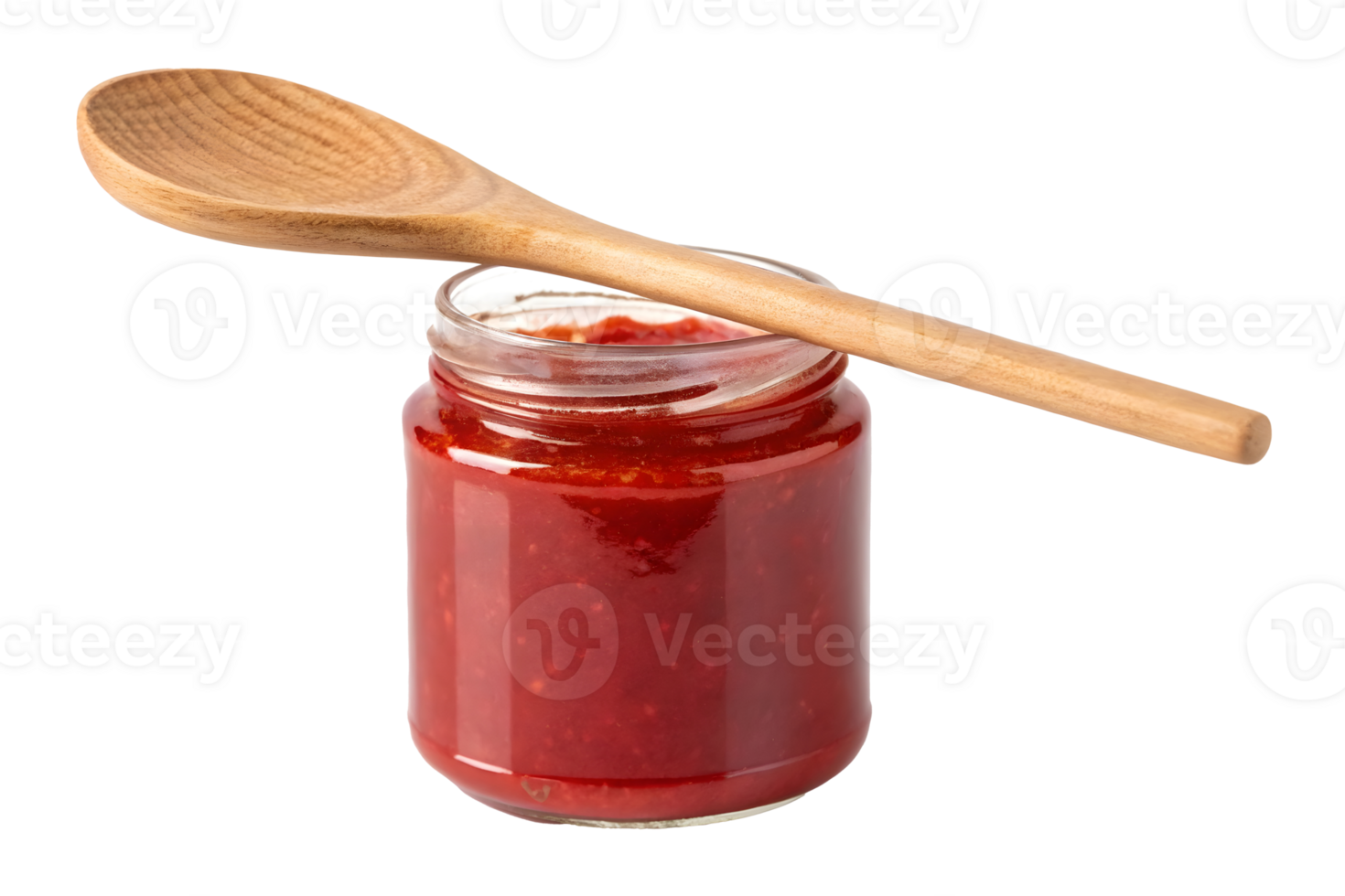 Delicious red sauce in glass jar with wooden spoon ready for cooking png