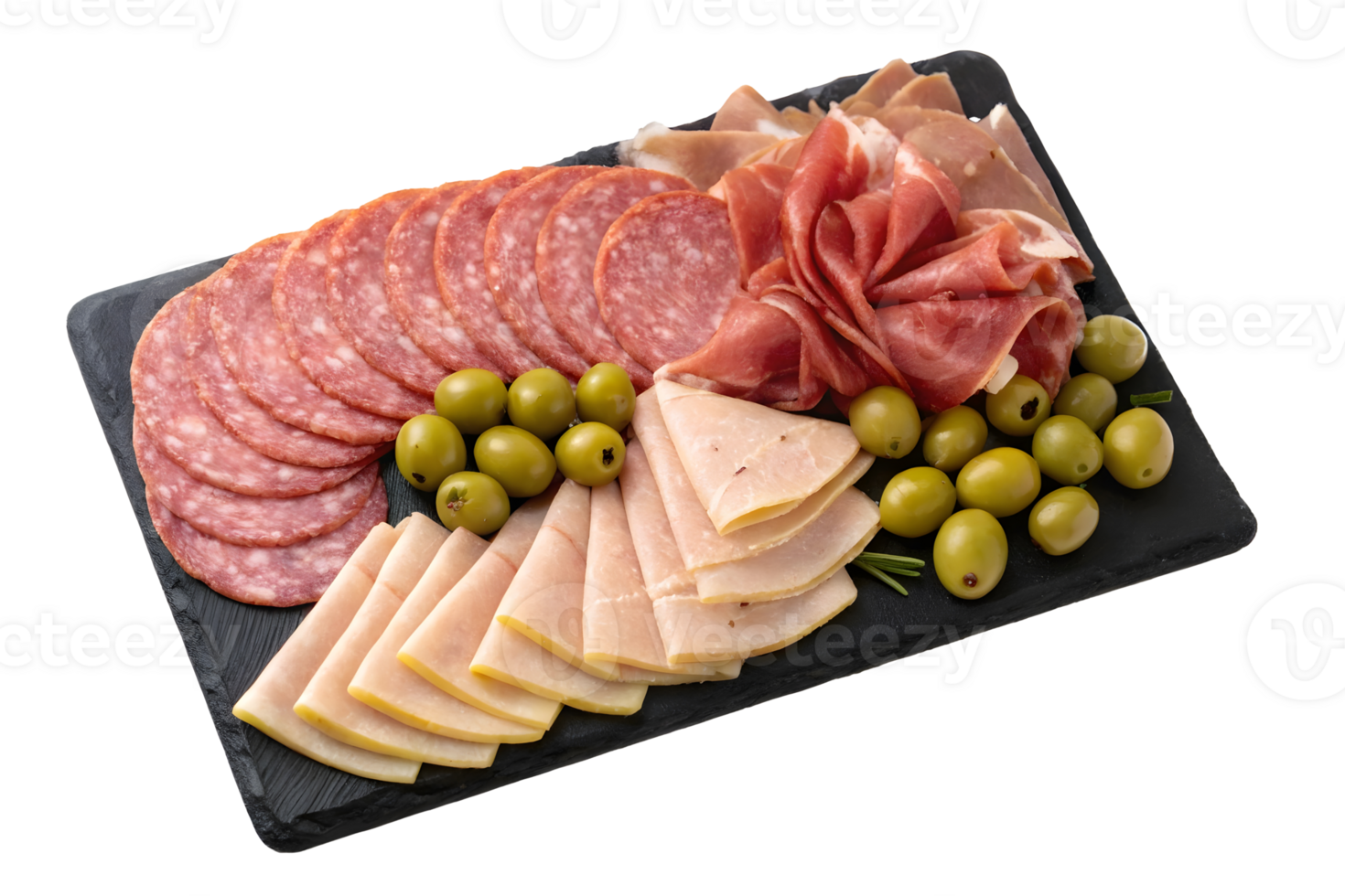 Delicious charcuterie platter with assorted meats and olives for sharing png