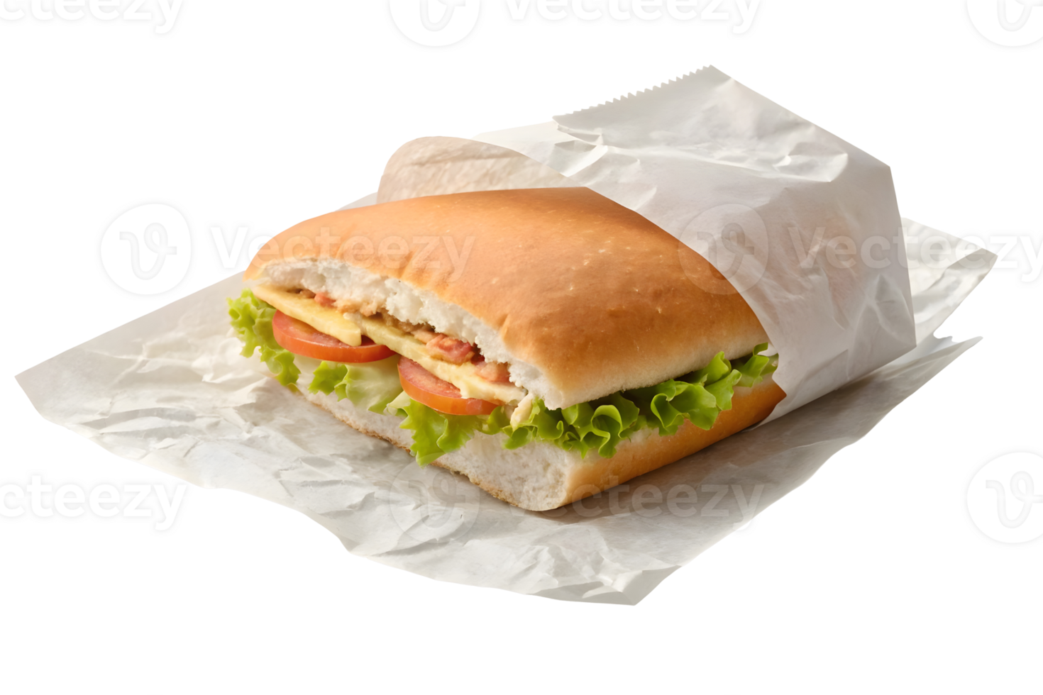 Fresh sandwich with lettuce and tomato wrapped for lunchtime enjoyment png