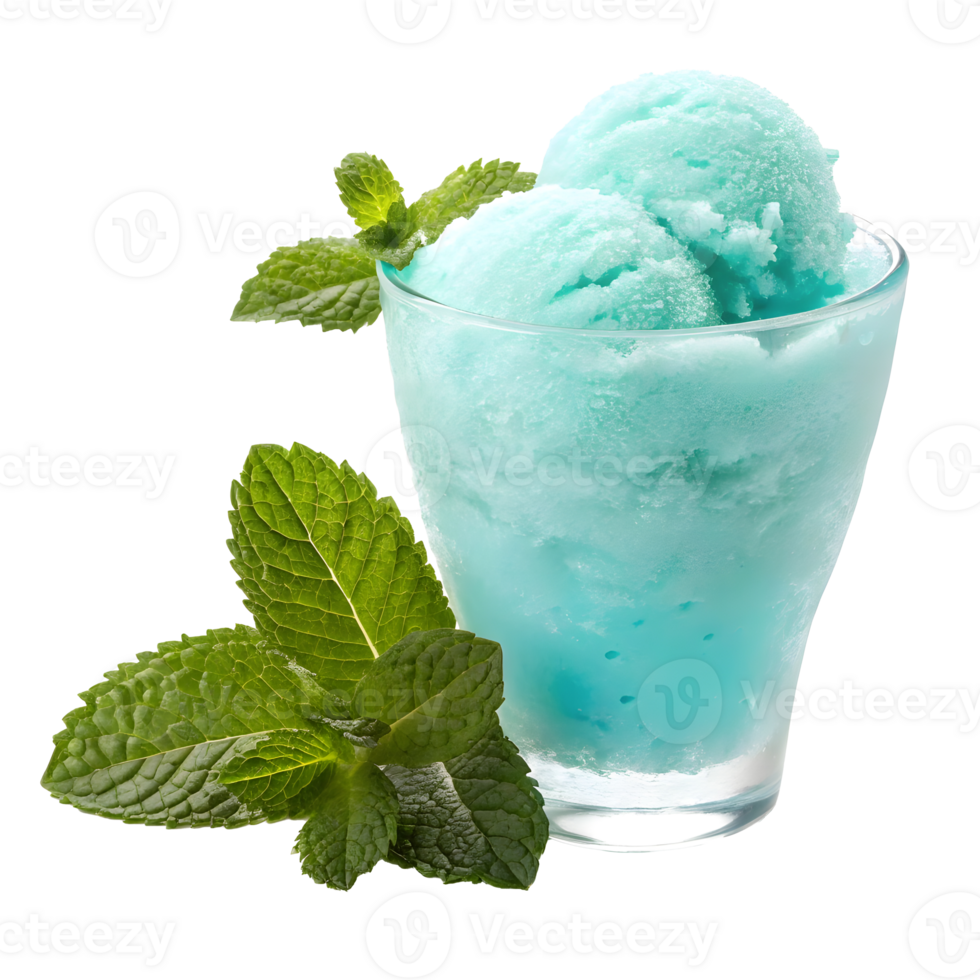 Cool and refreshing mint flavored ice cream served in a glass png
