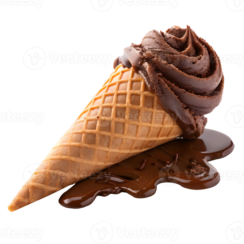 Chocolate ice cream cone melting on a sunny day png