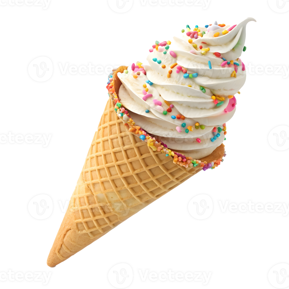 Soft serve ice cream cone with colorful sprinkles on a sunny day png