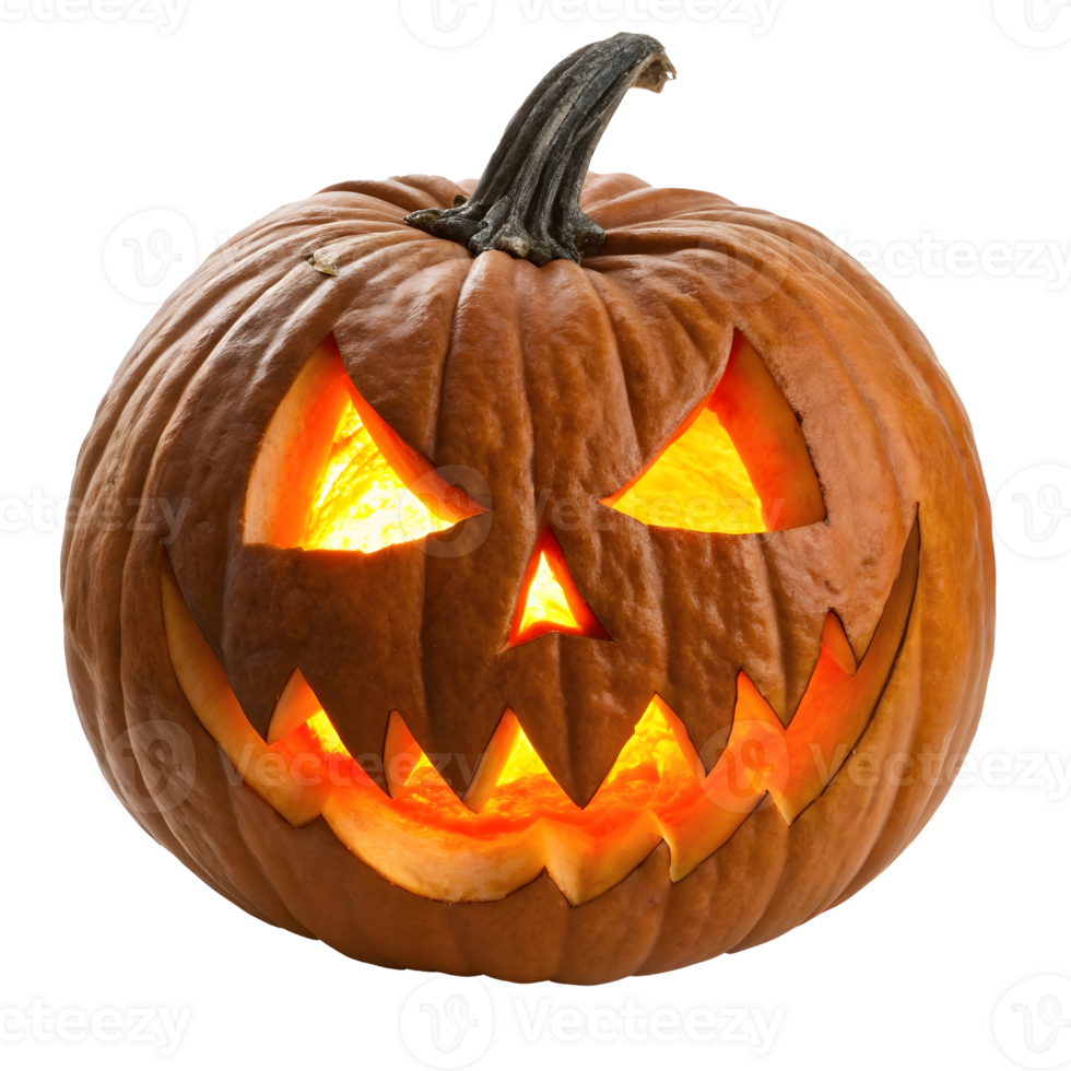 Carved pumpkin with glowing expression lit for Halloween celebration png