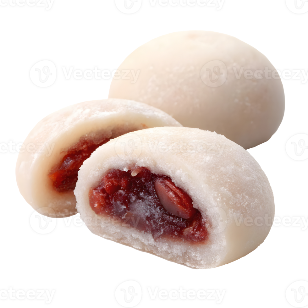 Delicious mochi dessert with cherry filling on a white background png