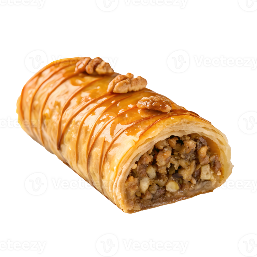 baklava sobremesa lista com nozes e querida Esmalte em uma limpar \ limpo fundo png